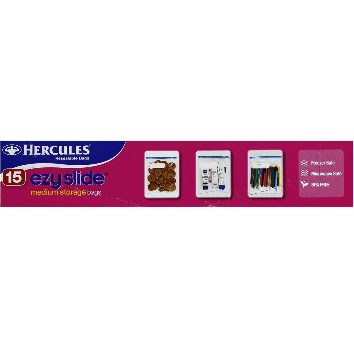 Hercules Ezy Slide Medium Storage Bags 15pk x10-2017004934754603010