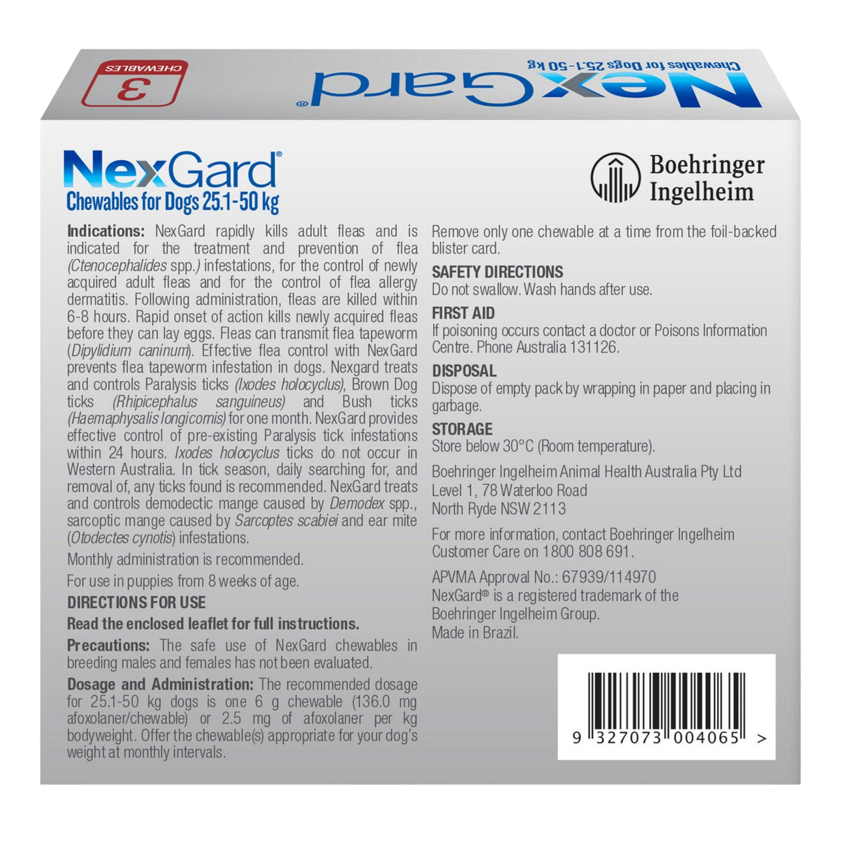 Nexgard XLarge Dogs 25.1 - 50kg Red 6pk-2017004949984120834
