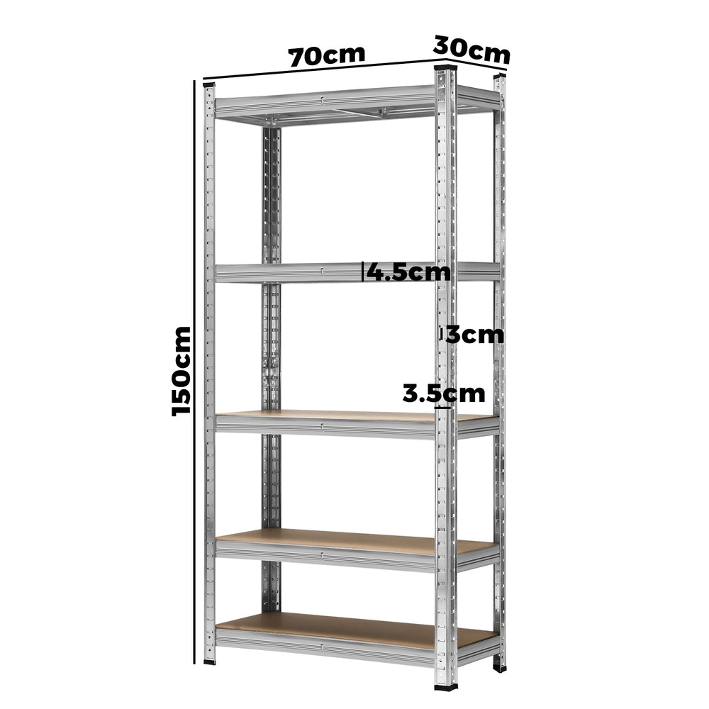 Sharptoo 4x Warehouse Storage Rack 5-tier 1.5m Silver