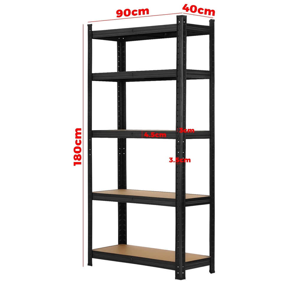 Sharptoo 2x Warehouse Storage Rack 5-tier 1.8m Black