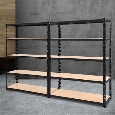 Giantz Garage Shelving 2.4M x 1.8M, 2 x 4 Tier Boltless Steel Storage Racks, 200kg per Tier, Black