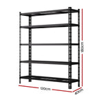Giantz black 5 tier boltless steel garage shelving rack, 1.8M x 1.2M, adjustable steel beams