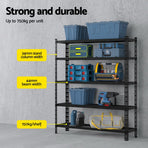 Giantz black 5 tier boltless steel garage shelving rack, 1.8M x 1.2M, powder-coated black frame