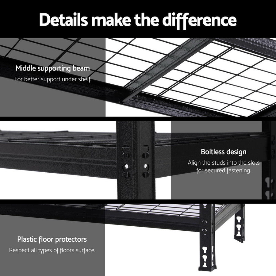 Giantz black 5 tier boltless steel garage shelving rack, 1.8M x 1.2M, image 6