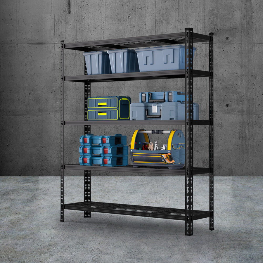 Giantz black 5 tier boltless steel garage shelving rack, 1.8M x 1.2M, image 7
