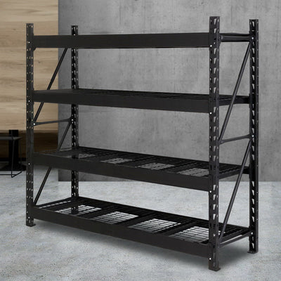 Giantz 2m x 2m Garage Shelving Rack, 4 Tier Heavy Duty Steel, Black 800kg