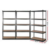 3x1.8M 5-Shelves Steel Warehouse Shelving Racking Garage Storage Rack Grey - Front View