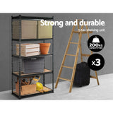3x1.8M 5-Shelves Steel Warehouse Shelving Racking Garage Storage Rack Grey - Side View