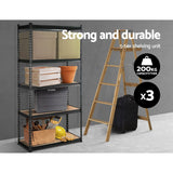 3x1.8M 5-Shelves Steel Warehouse Shelving Racking Garage Storage Rack Grey - Side View