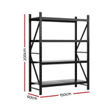 2Mx1.5M Giantz Garage Shelving Warehouse Rack Black - Front View