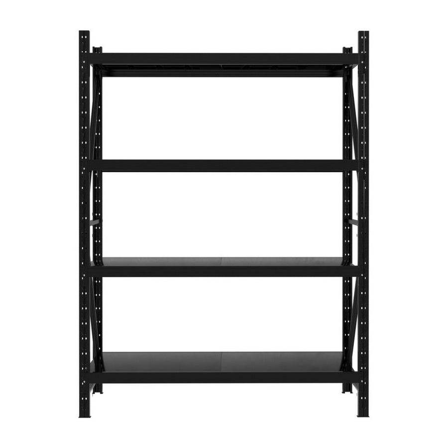 Giantz 4 tier garage shelving warehouse rack, 1.5m x 0.6m x 2m, black steel, adjustable shelf levels