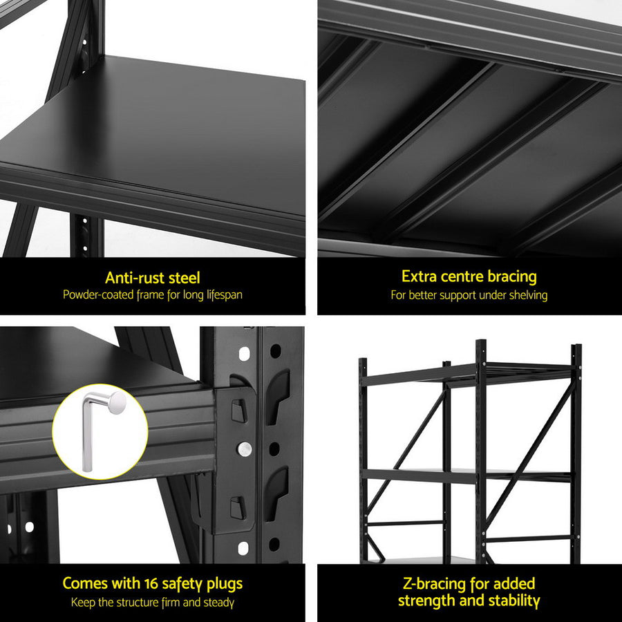 Giantz 4 tier garage shelving warehouse rack, 1.5m x 0.6m x 2m, black steel, image 6