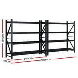 Giantz 4Mx1.8M Garage Shelving Warehouse Rack Black - Front View