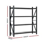 Giantz black 2M x 2M 4 tier steel warehouse shelving rack, Z-bracing on the frame