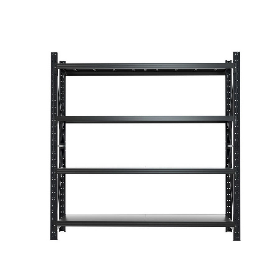 Giantz black 2M x 2M 4 tier steel warehouse shelving rack, adjustable shelf beams