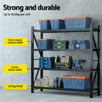 Giantz black 2M x 2M 4 tier steel warehouse shelving rack, safety plugs