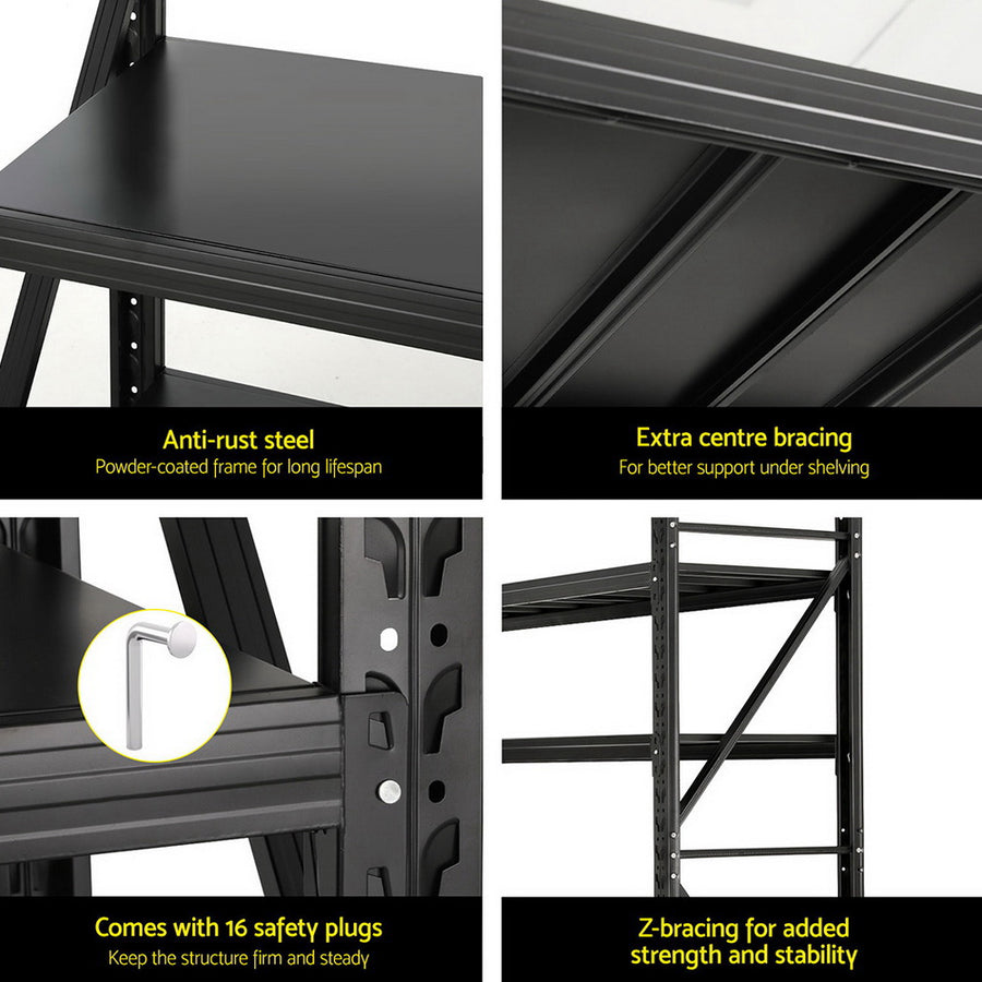 Giantz black 2M x 2M 4 tier steel warehouse shelving rack, image 6