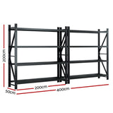 Giantz 4Mx2M Garage Shelving Warehouse Rack Black - Front View