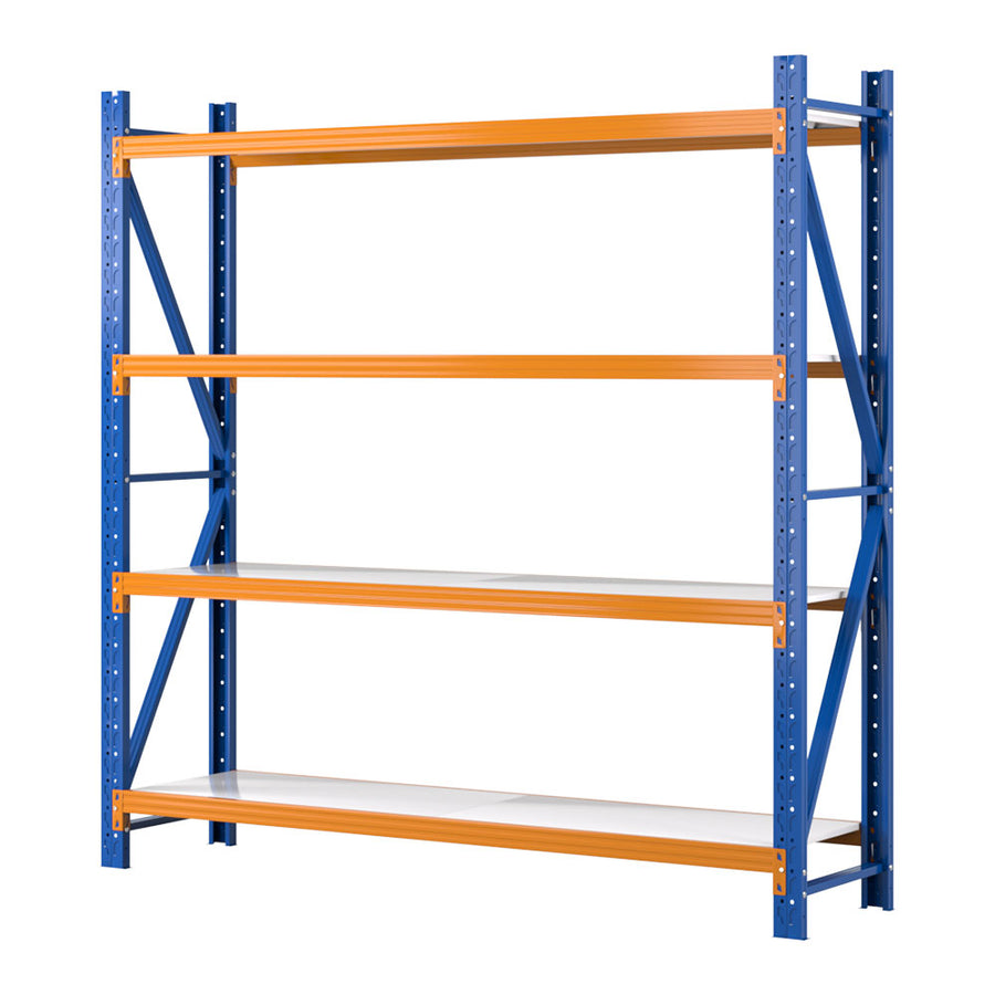 Giantz 2M x 2M 4 tier steel garage shelving rack, orange and blue, image 7