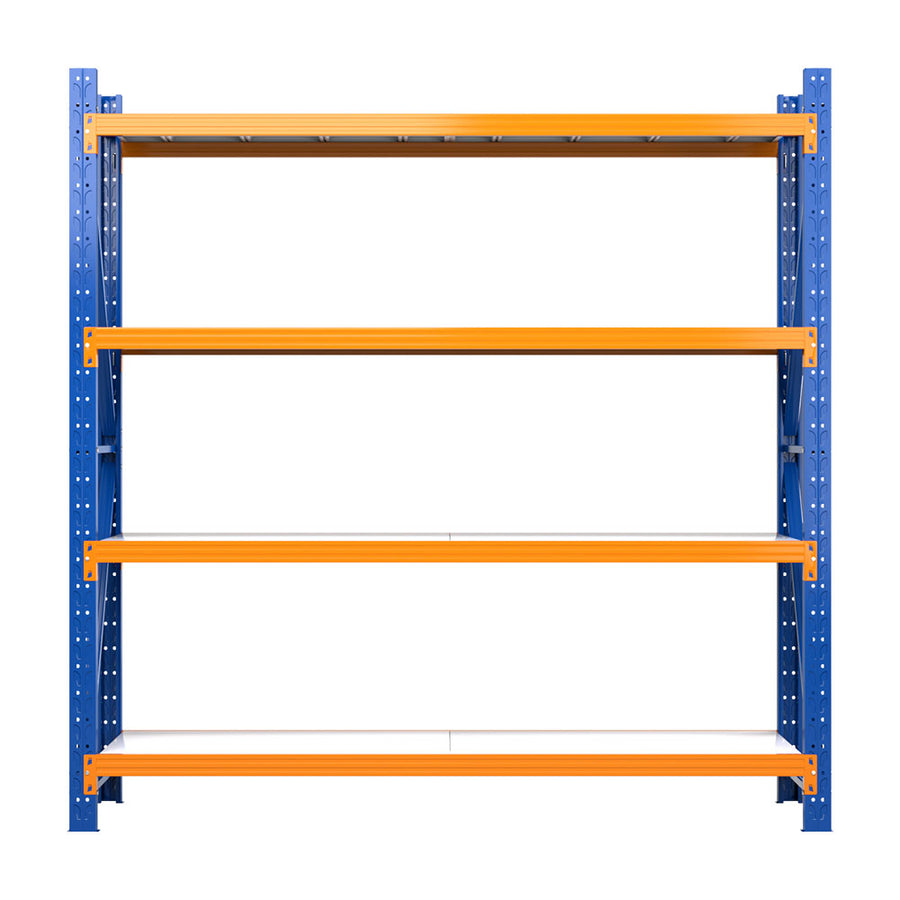 Giantz 2M x 2M 4 tier steel garage shelving rack, orange and blue, adjustable shelf beams