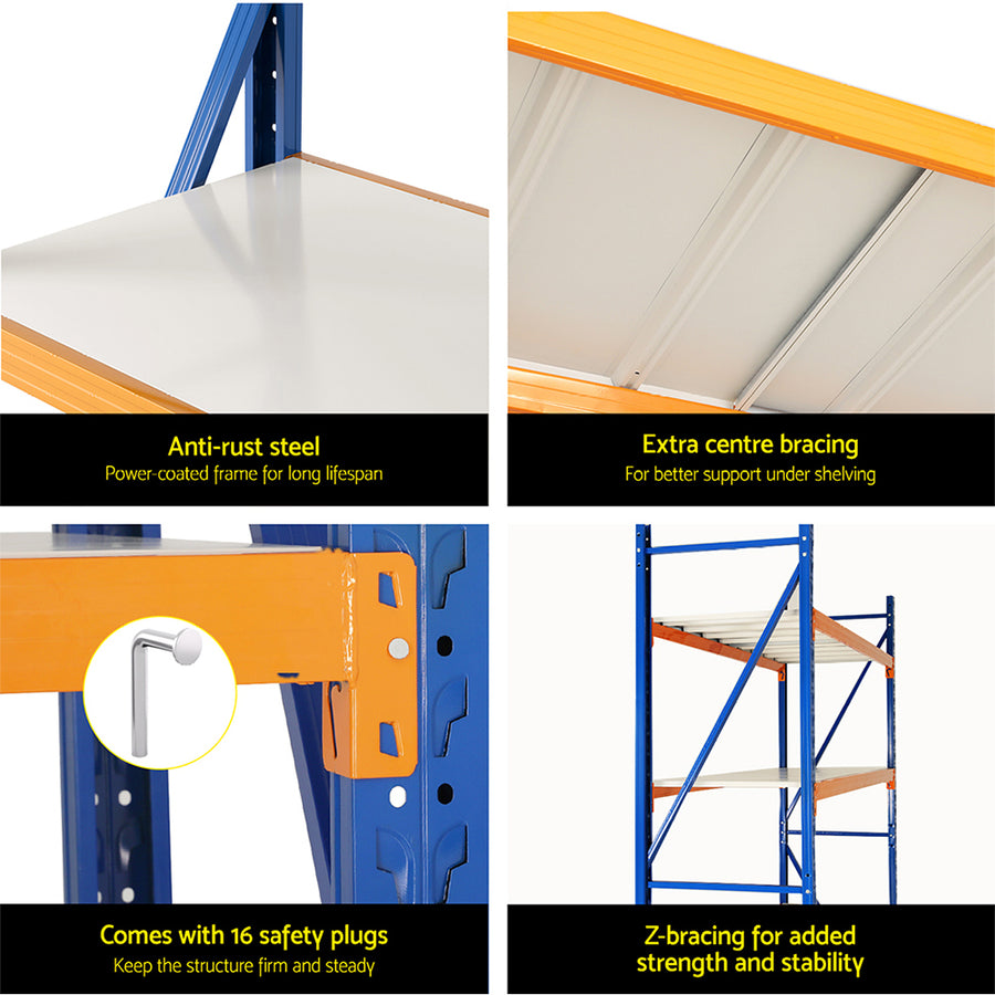 Giantz 2M x 2M 4 tier steel garage shelving rack, orange and blue, image 6