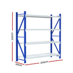 Giantz 2m x 2m steel garage shelving rack with 4 tiers, Z-bracing for stability