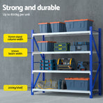 Giantz 2m x 2m steel garage shelving rack with 4 tiers, safety plugs on the frame