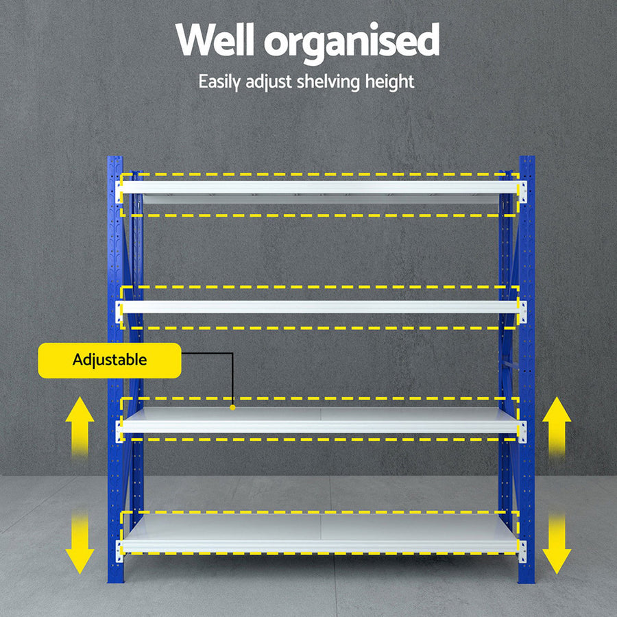 Giantz 2m x 2m steel garage shelving rack with 4 tiers, industrial-grade steel frame