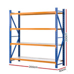 Giantz 2M x 2M 4 tier steel garage shelving rack, orange and blue, Z-bracing on the frame