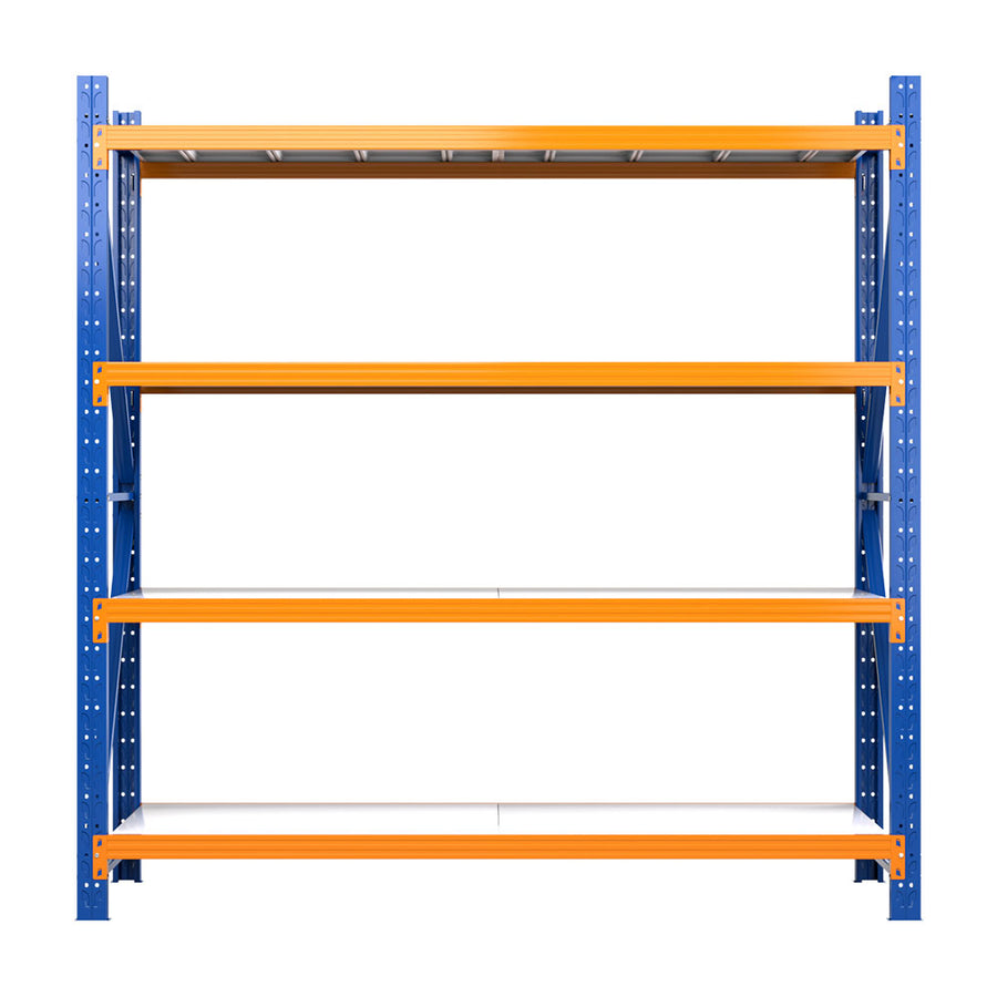 Giantz 2M x 2M 4 tier steel garage shelving rack, orange and blue, adjustable shelf beams