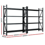 Giantz 4Mx2.4M Garage Shelving Warehouse Rack Black - Front View