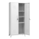 Artiss 2-Door Wardrobe Lockable Cabinet Storage Closet Hanging Rail Adjustable Shelves Cream White - Front View
