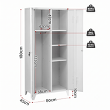 Artiss 2-Door Wardrobe Lockable Cabinet Storage Closet Hanging Rail Adjustable Shelves Cream White - Top-Down View