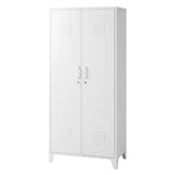 Artiss 2-Door Wardrobe Lockable Cabinet Storage Closet Hanging Rail Adjustable Shelves Cream White - 45-Degree Angle