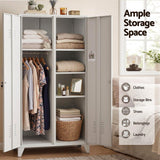 Artiss 2-Door Wardrobe Lockable Cabinet Storage Closet Hanging Rail Adjustable Shelves Cream White - Rear View