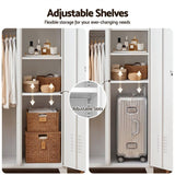 Artiss 2-Door Wardrobe Lockable Cabinet Storage Closet Hanging Rail Adjustable Shelves Cream White - Close-Up Angle