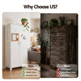 Artiss 2-Door Wardrobe Lockable Cabinet Storage Closet Hanging Rail Adjustable Shelves Cream White - Extra Image