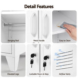 Artiss 2-Door Wardrobe Lockable Cabinet Storage Closet Hanging Rail Adjustable Shelves Cream White - Extra Image