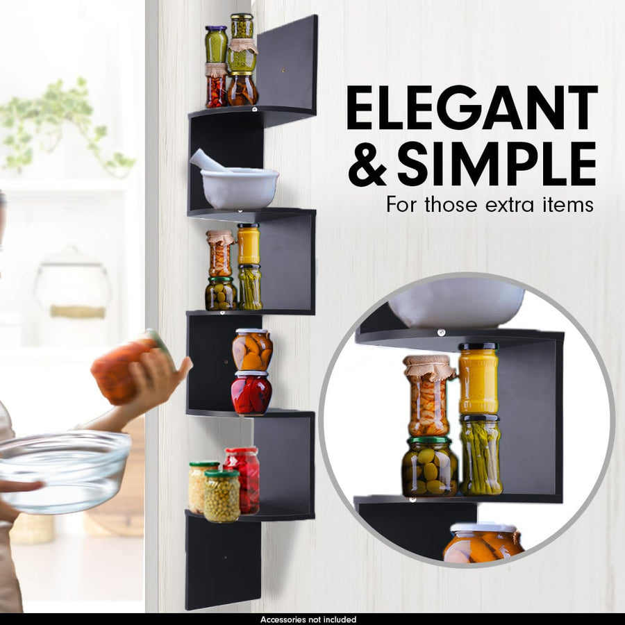 Sarantino 5-Tier Corner Wall Shelf Display Storage Shelves - Black