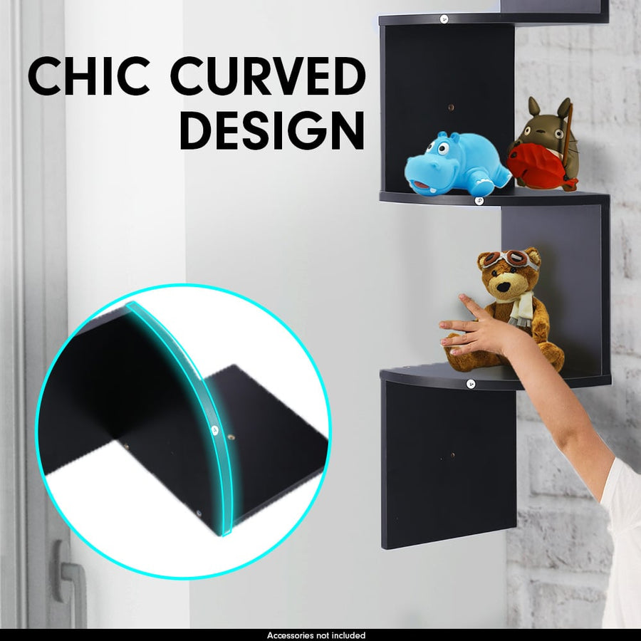 Sarantino 5-Tier Corner Wall Shelf Display Storage Shelves - Black