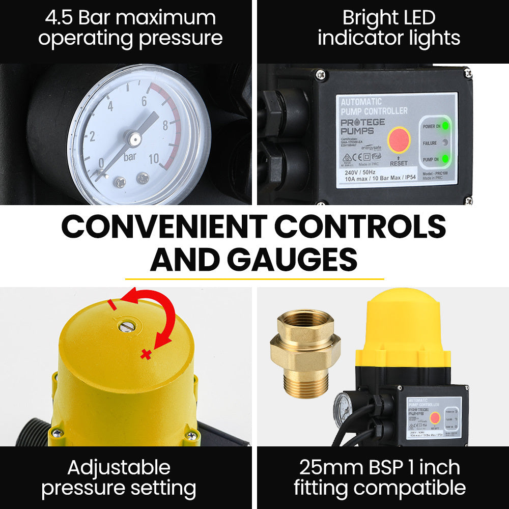 PROTEGE Multi-stage Water Hi-pressure Pump with Auto-controller Home Garden Irrigation 4-Stage Electric