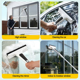 Giantz Window Cleaner Mirror Car, Spray Scrub Squeegee 136cm Extendable Long Handle with Water Tank 3 Microfiber Pads, Glass Scrubber for High Windows Home Car Mirror, White - Rear View