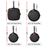 5-Star Chef Cast Iron Fry Pan Skillet Cookware Set Induction Black 14/16/20/24cm - Front View