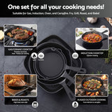 5-Star Chef Cast Iron Fry Pan Skillet Cookware Set Induction Black 14/16/20/24cm - Top-Down View