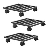Green Fingers Plant Pot Trolleys 3pcs 32cm Galvanized Steel Lockable Wheels Roll Planter Black - Low Angle