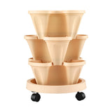 Green Fingers 3 Tier Stackable Vertical Planter Tower Strawberry Pot Wheels Beige - Side View