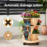 Green Fingers 3 Tier Stackable Vertical Planter Tower Strawberry Pot Wheels Beige - Top-Down View