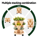 Green Fingers 3 Tier Stackable Vertical Planter Tower Strawberry Pot Wheels Beige - 45-Degree Angle