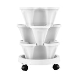 Green Fingers 3 Tier Stackable Vertical Planter Tower Strawberry Pot Wheels White - Side View
