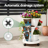 Green Fingers 3 Tier Stackable Vertical Planter Tower Strawberry Pot Wheels White - Top-Down View